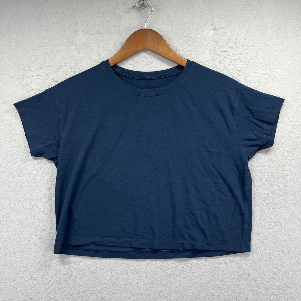 Lululemon Cates Tee Shirt Women M Navy Short Sleeve Crop Activewear Yoga Workout